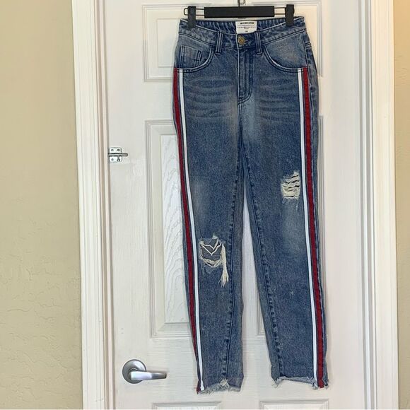 ONE TEASPOON HIGH WAIST BAGGY STRIPED JEANS Size 26 - Picture 9 of 10